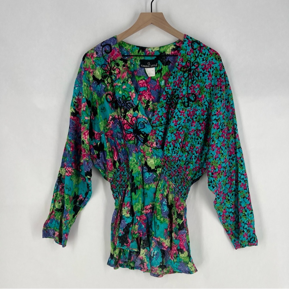 Carole Little Vintage Colorful Mixed Floral Prints Women's Dolman Sleeve Top